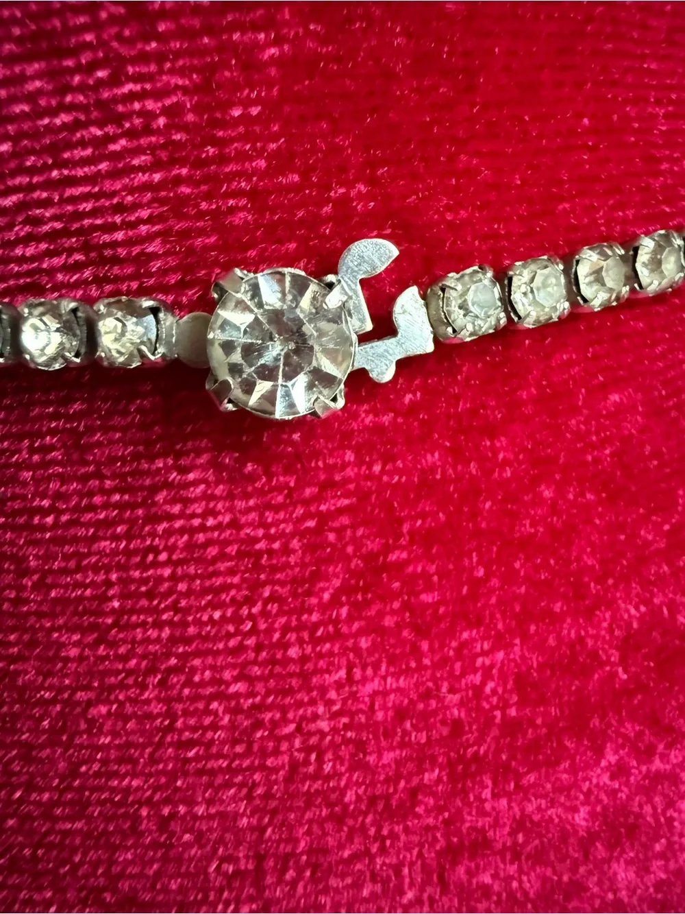 Vintage 1950s Rhinestone Necklace Silver Tone Dangle Fringe Mid Century 16.5”